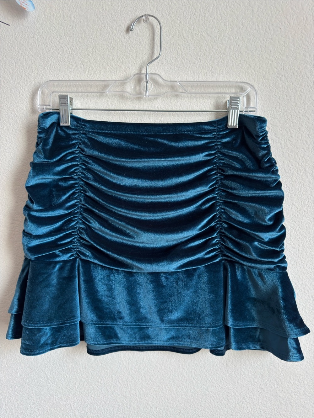wild fable Teal Blue Velvet Ruched Mini Skirt